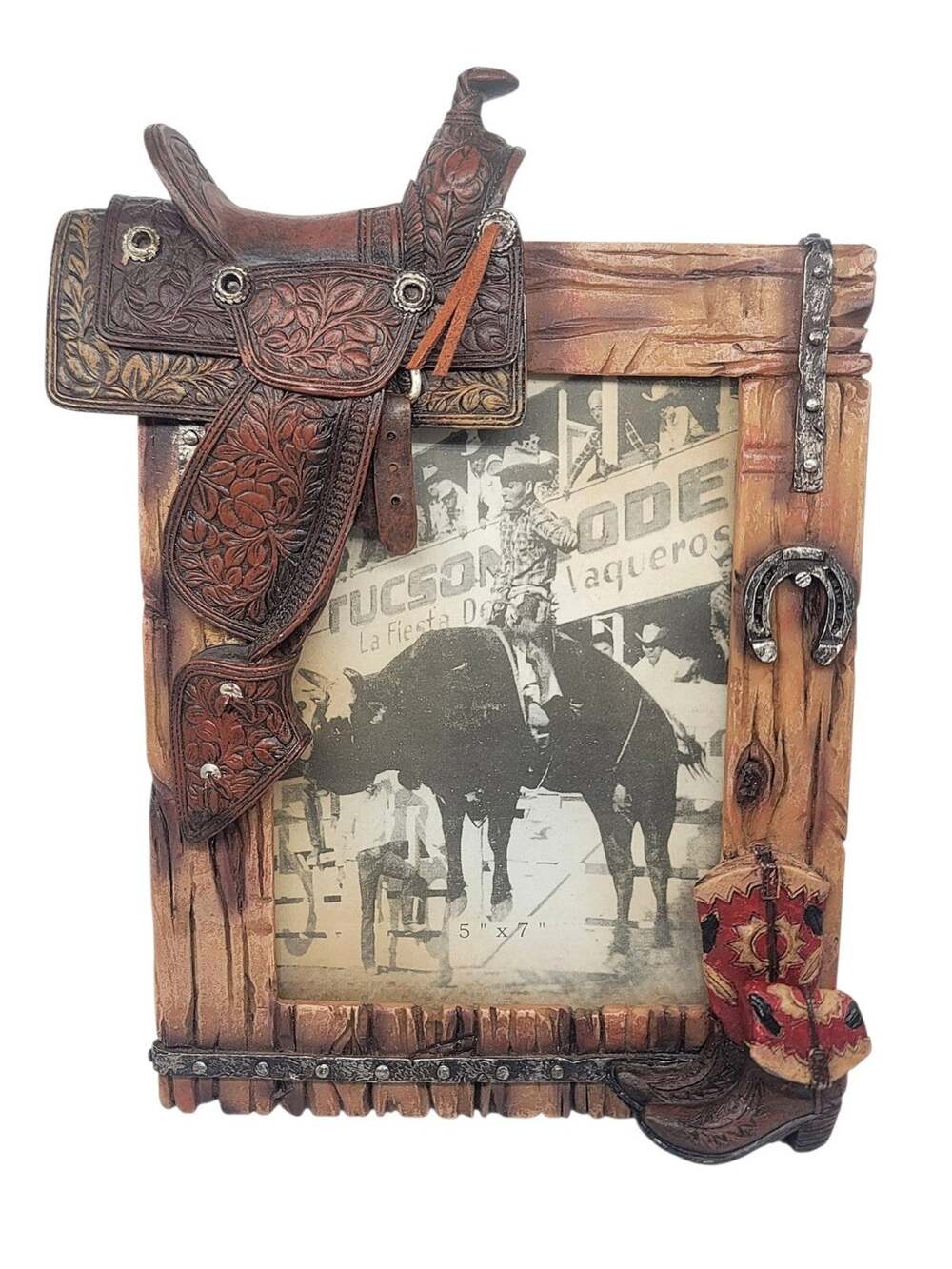 Resin Western Theme Picture Frame Rustic Decor Saddle Boot for 6x4 Photo M8